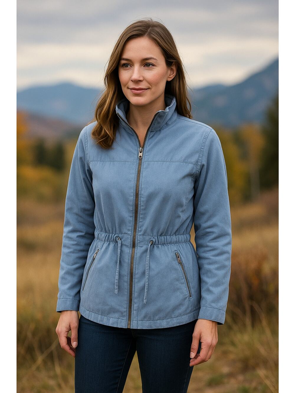 Blue Faux Suede Utility Jacket Thermolite Insulated Lightweight Winter Coat